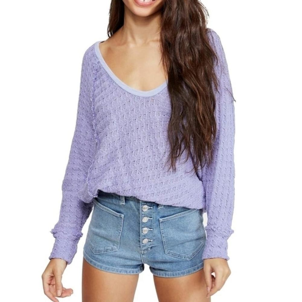 Free People Purple Boho Oversized Dolman Sleeve Thien's Hacci Cotton Knit Top XS